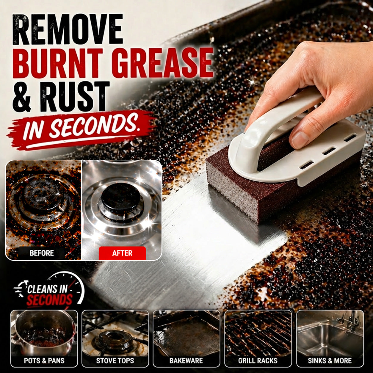 Ajaxfit™🧽🔥2026 HOT SALE🍳Emery Sponge Scrubber – Removes burnt grease & rust instantly. Flexible & durable, ergonomic handle. A heavy-duty cleaning essential. 🍳✨ (offer))