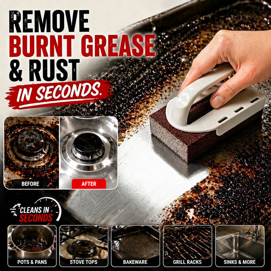 Ajaxfit™🧽🔥2026 HOT SALE🍳Emery Sponge Scrubber – Removes burnt grease & rust instantly. Flexible & durable, ergonomic handle. A heavy-duty cleaning essential. 🍳✨