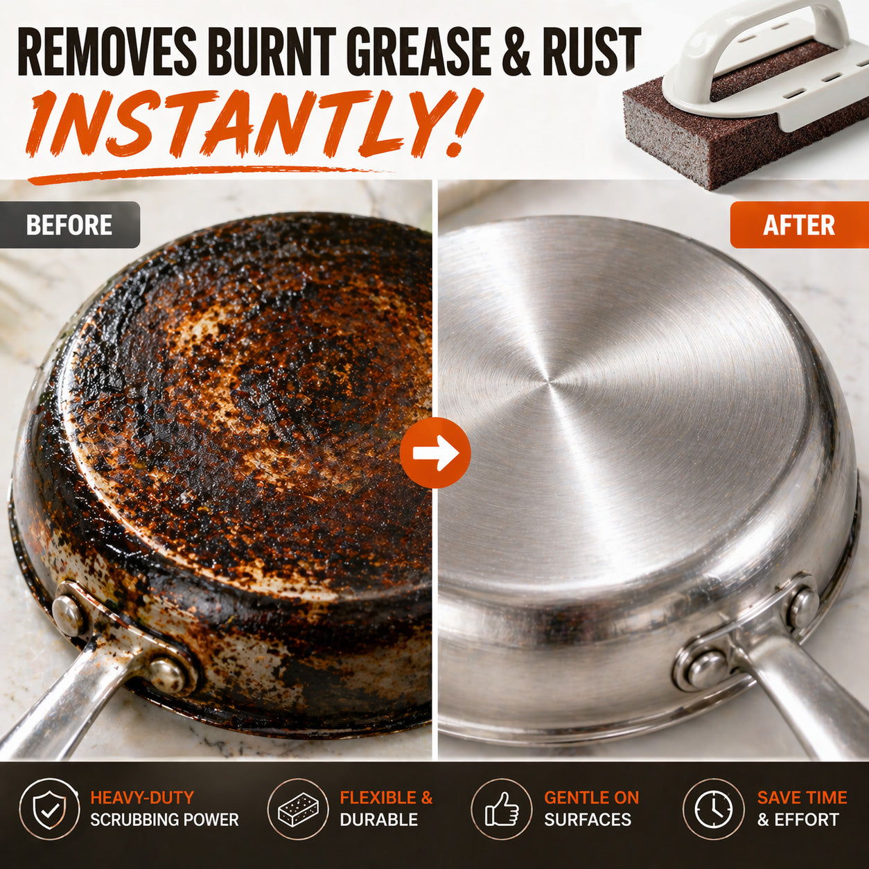 Ajaxfit™🧽🔥2026 HOT SALE🍳Emery Sponge Scrubber – Removes burnt grease & rust instantly. Flexible & durable, ergonomic handle. A heavy-duty cleaning essential. 🍳✨ (offer))