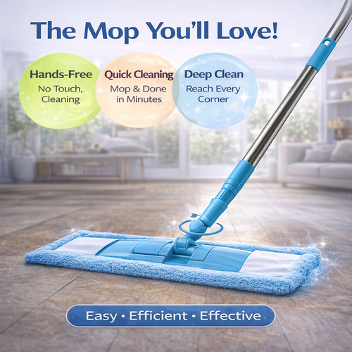 Ajaxfit™ Detachable Coral Fleece Flat Mop with Stainless Steel Handle