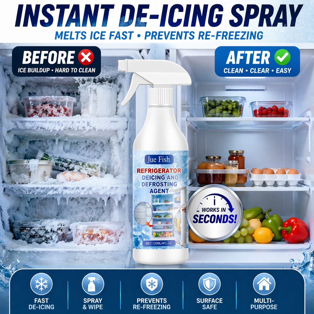 Ajaxfit™💥🧊Instant Ice Melt Spray – No Scraping Needed for Fridge, Freezer & Glass💥