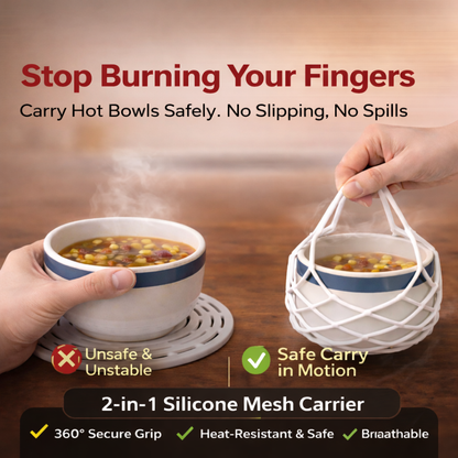 Ajaxfit™  2-in-1 Zero-Void™ Silicone Mesh Bag & Heat-Resistant Trivet Mat for Hot Bowls